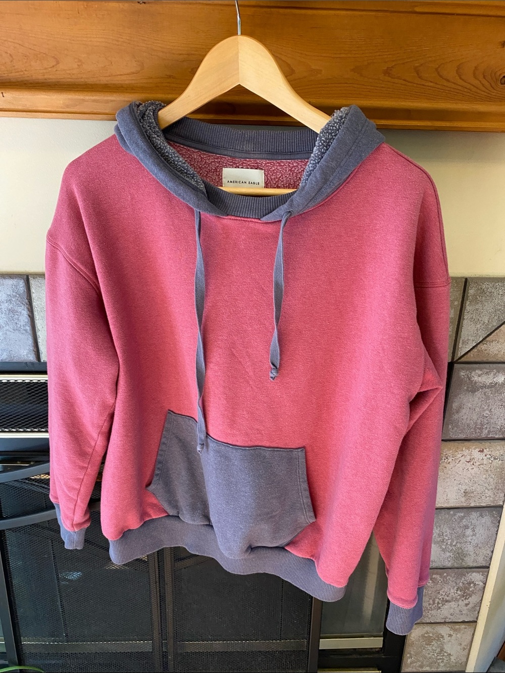 American Eagle Outfitters Maroon Pullover Hoodie with Navy Accents